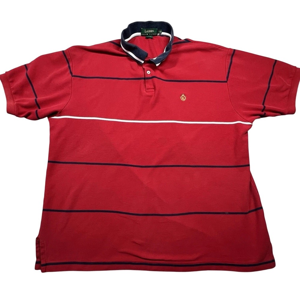 Lauren Ralph Lauren XXL‎ Polo Shirt Mens Red Striped Pique Crest Short Sleeve